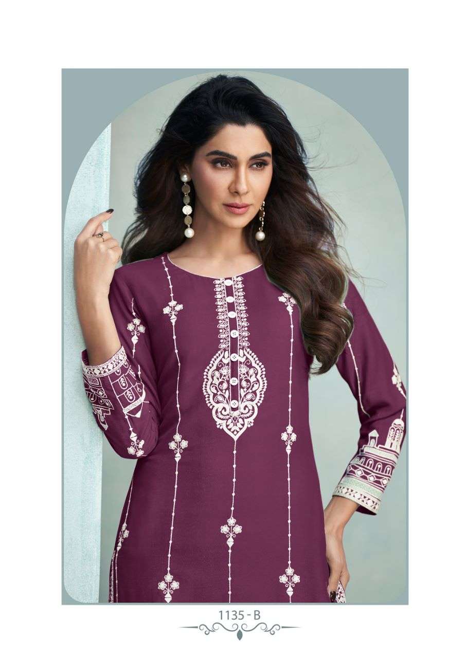 ROOH VOL 6 DARK COLOR PURE REYON VISCOS LAKHNAWI WORK KURTI WITH PANT BY VAMIKA BRAND 1135 B C